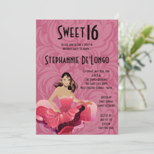 5x7 Glamor Girl Sweet 16 Anniversaire Invitation (Debout devant)