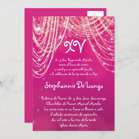 5x7 Glitz Glimmer Quinceanera Birthday Uitnodiging (Voorkant / Achterkant)