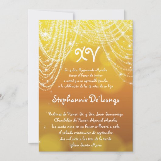 5x7 Glitz Glimmer Quinceanera Invitation d'anniver (Devant)