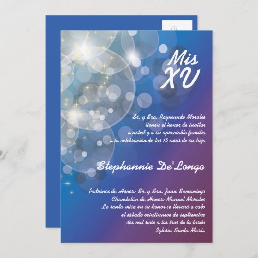5x7 Glitz Glimmer Quinceanera Verjaardag Uitnodigi Kaart (Voorkant / Achterkant)
