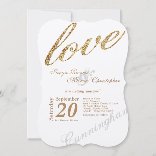 5x7 Gold Foil Parties scintillant Love Faire-part (Devant)