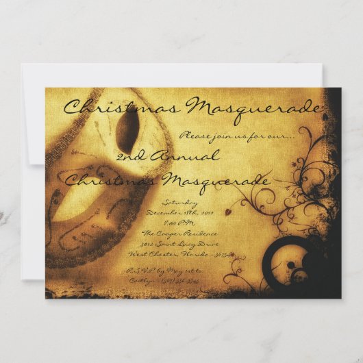 5x7 Gold Masquerade Christmas XMAS Invitation (Devant)