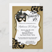 5x7 Gold Masquerade Masque Masque 16 Invitation An (Devant / Derrière)