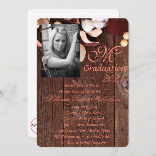 5x7 Graduation Part Invitation Branche de coton su (Devant / Derrière)