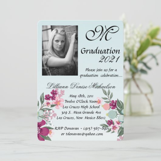 5x7 Graduation Part Invitation Fleurs tropicales s (Debout devant)