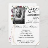 5x7 Graduation Part Invitation White Roses Gold Ge (Devant / Derrière)