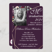 5x7 Graduation Partie Invitation Plum Purple Roses (Devant / Derrière)