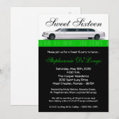 5x7 Green Limo Sweet 16 Anniversaire Invitation (Devant / Derrière)