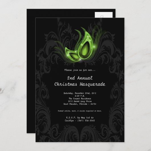 5x7 Green Masquerade Kerstmis XMAS-uitnodiging Kaart (Voorkant / Achterkant)