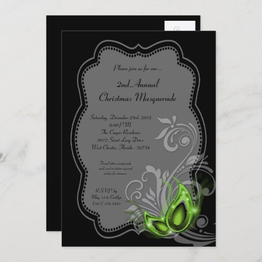 5x7 Green Masquerade Kerstmis XMAS-uitnodiging Kaart (Voorkant / Achterkant)