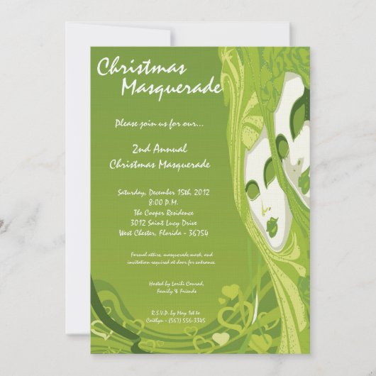5x7 Green Masquerade Noël XMAS Invitation (Devant)