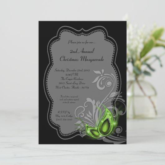 5x7 Green Masquerade Noël XMAS Invitation (Debout devant)