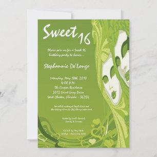 5x7 Green Masquerade Sweet 16 Birthday Invitation Kaart