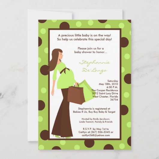 5x7 Green Modern Mod Mom Baby shower Uitnodiging (Voorkant)