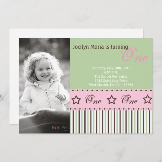 5x7 Green STAR Foto Verjaardag Uitnodiging (Voorkant / Achterkant)