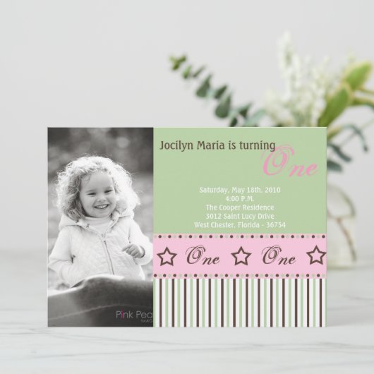 5x7 Green STAR Photo Invitation de fête d'annivers (Debout devant)