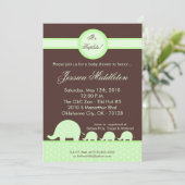 5x7 Green Triplets Invitation Baby shower d'élépha (Debout devant)