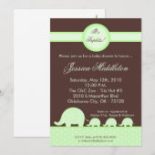 5x7 Green Triplets Invitation Baby shower d'élépha (Devant / Derrière)