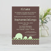 5x7 Green Twin Mod Baby shower éléphant Invitation (Debout devant)
