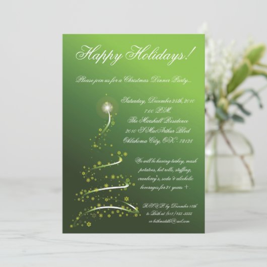 5x7 Green XMAS Tree Christmas Party Invitation (Debout devant)
