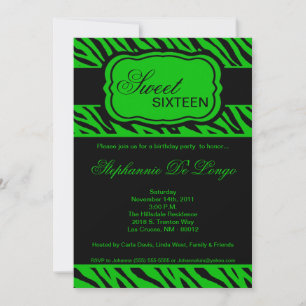 5x7 Green Zebra Imprimer Anniversaire Invitation
