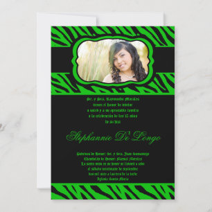5x7 Green Zebra Imprimer Quinceanera Invitation
