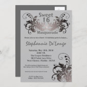 5x7 Grijs Masquerade Sweet 16 Verjaardag Uitnodigi Kaart (Voorkant / Achterkant)