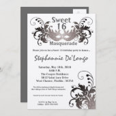 5x7 Grijs Masquerade Sweet 16 Verjaardag Uitnodigi Kaart (Voorkant / Achterkant)