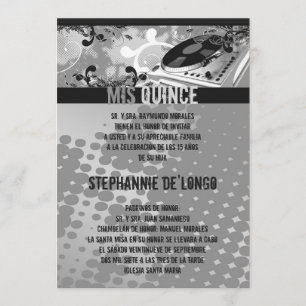 5x7 Grijze DJ Spin Platenspeler Quinceanera Uitnod Kaart