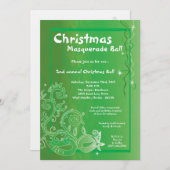 5x7 Groene Masquerade Kerstbal Uitnodiging (Voorkant / Achterkant)