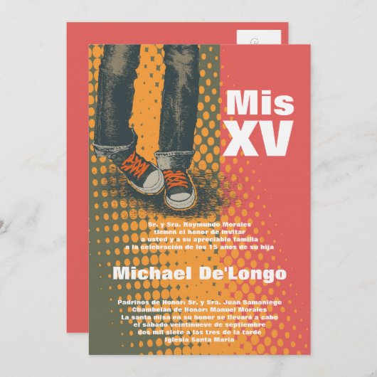 5x7 Grunge Sneaker Quinceanera Verjaardag Uitnodig Kaart (Voorkant / Achterkant)