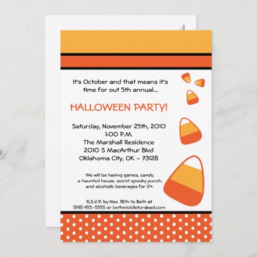 5x7 Halloween Candy Corn Halloween Uitnodiging (Voorkant / Achterkant)