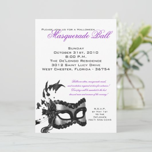 5x7 Halloween Masquerade Ball Mask Invitation (Debout devant)