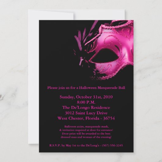 5x7 Halloween Masquerade Ball Mask Invitation (Devant)