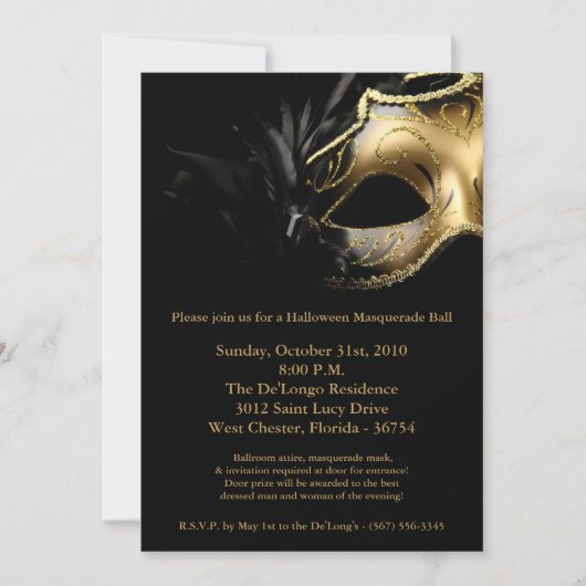 5x7 Halloween Masquerade Ball Mask Invitation Kaart (Voorkant)