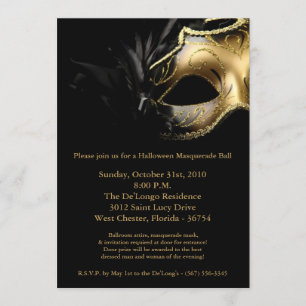 5x7 Halloween Masquerade Ball Mask Invitation Kaart