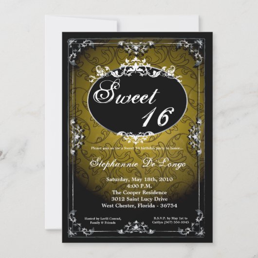 5x7 Hanger Broach Sweet 16 Verjaardag Uitnodiging (Voorkant)