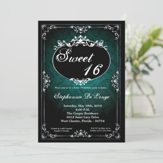 5x7 Hanger Broach Sweet 16 Verjaardag Uitnodiging (Staand voorkant)
