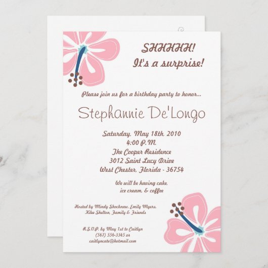 5x7 Hawaiian Hibiscus Flower Birthday Invitation Kaart (Voorkant / Achterkant)