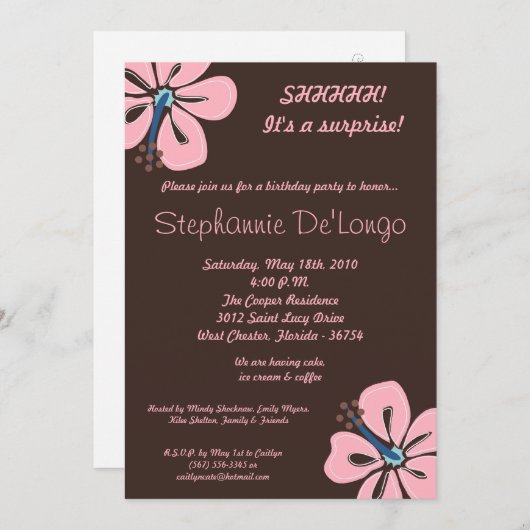 5x7 Hawaiian Hibiscus Flower Birthday Invitation Kaart (Voorkant / Achterkant)