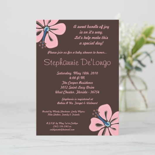 5x7 Hawaiian HibiscusFlower Baby shower Invitation Kaart (Staand voorkant)
