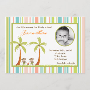 5x7 Hawaiian Luau Monkeys Faire-part de naissance 