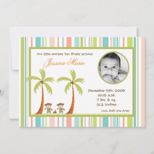 5x7 Hawaiian Luau Monkeys Faire-part de naissance (Devant)