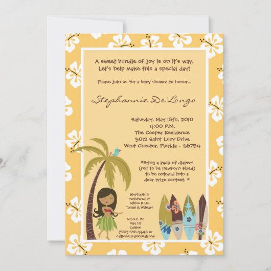 5x7 Hawaiian Luau Tropisch Baby shower Uitnodiging (Voorkant)