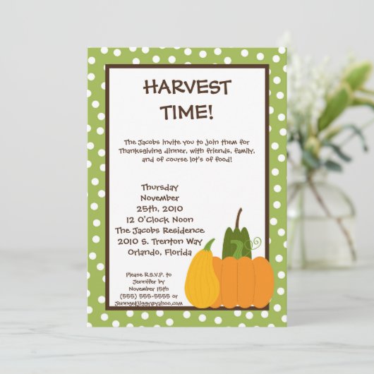 5x7 Herfst Harvest Pumpkin Thanksgiving Uitnodigin Kaart (Staand voorkant)