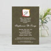 5x7 herfst Herfst Damask Mono Birthday Uitnodiging (Staand voorkant)