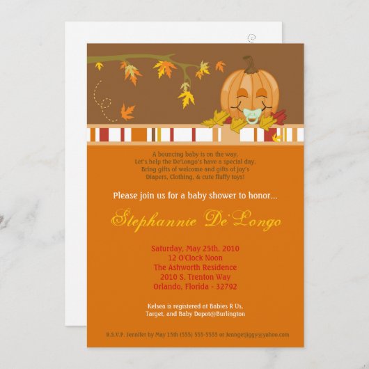 5x7 herfst Herfst Pumpkin Baby shower Uitnodiging (Voorkant / Achterkant)