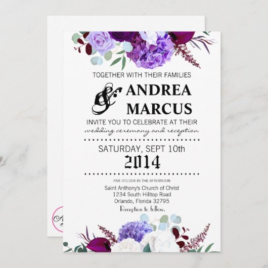 5x7 Hibiscus Faire-part de mariage Lavander en bla (Devant / Derrière)