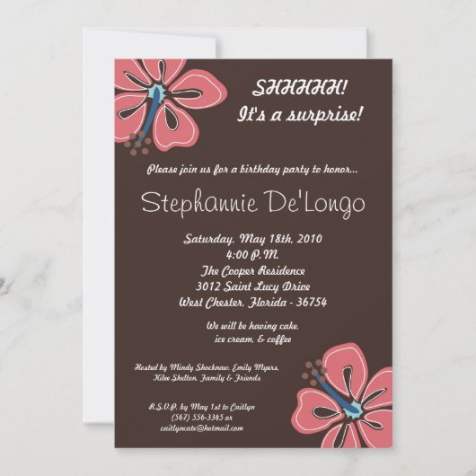 5x7 Hibiscus hawaïen Invitation d'anniversaire (Devant)