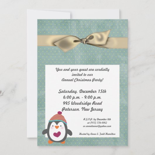 5x7 Hiver Pingouin Noël Invitation (Devant)